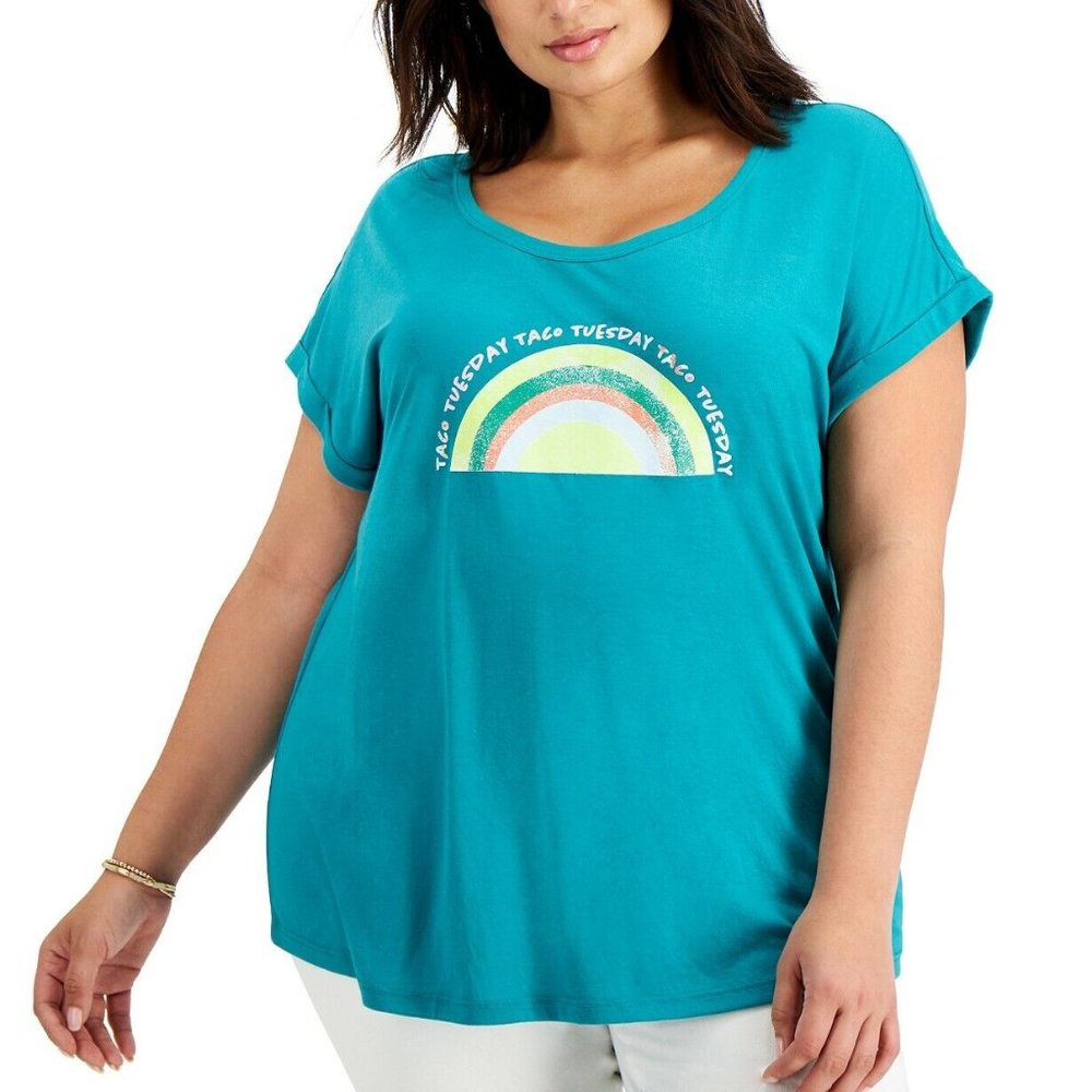 3X Plus Size Trend T-Shirt Taco Tuesday Style&Co Short Sleeve Pleated